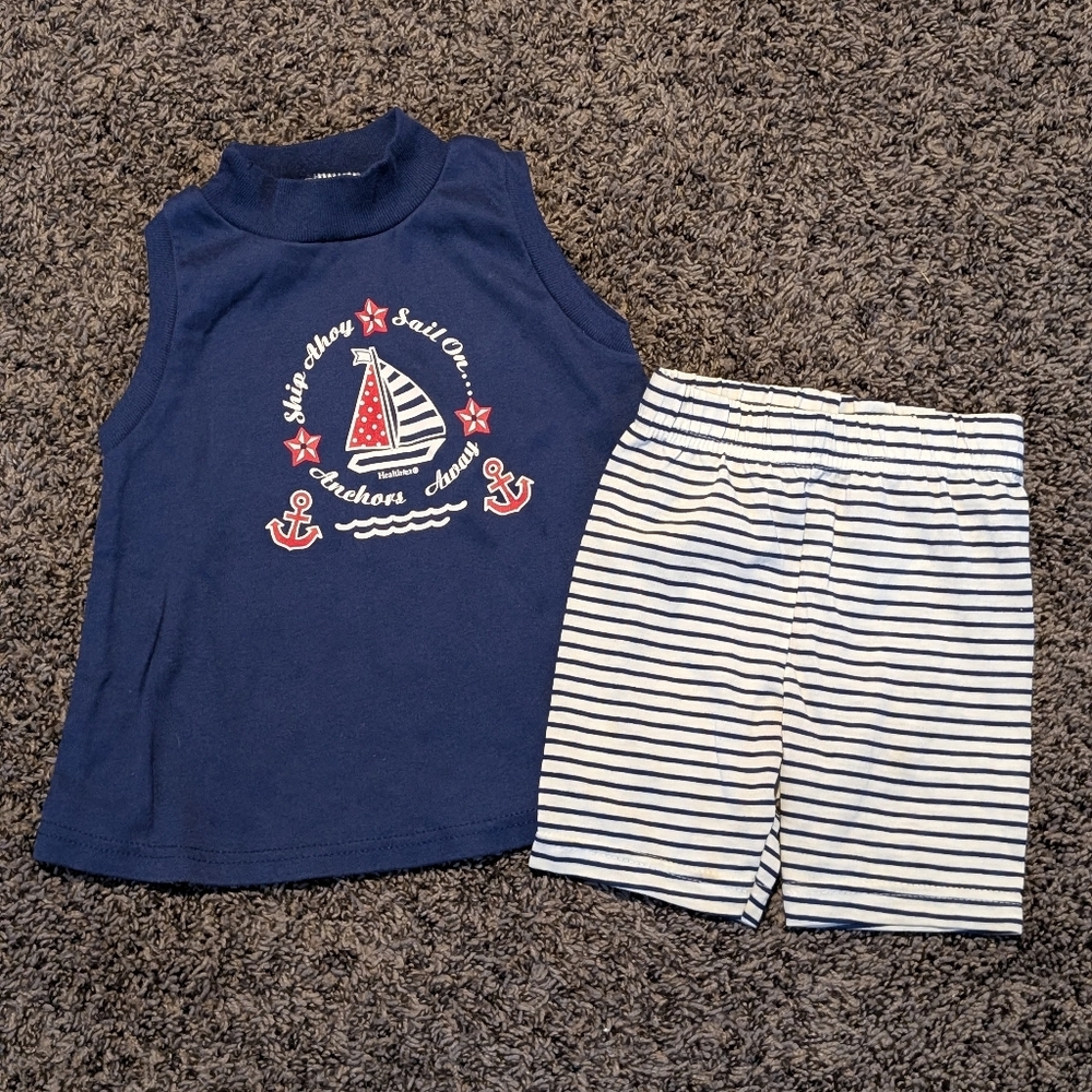 Nautical Themed Navy Tank and Striped Shorts Set